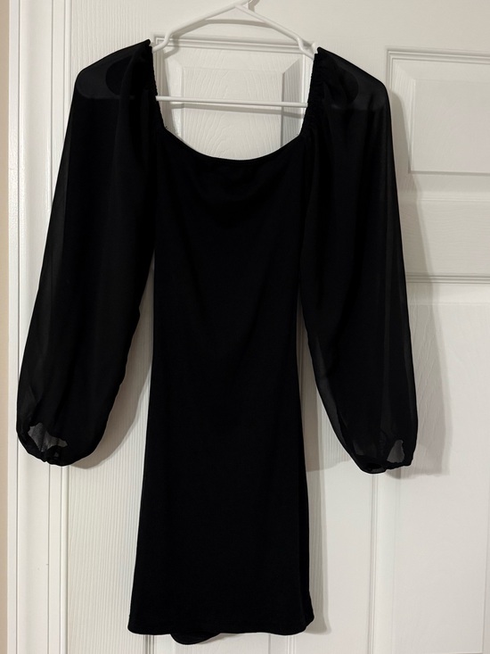 Dresses & Skirts - Black Puff-Sleeve Mini Dress Cut Out Back- Elegant Women's Dress